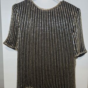 Stenay Black and Gray Ribbed Sequin Blouse